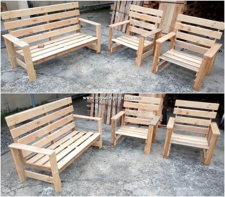 Pallet Bench and Chairs